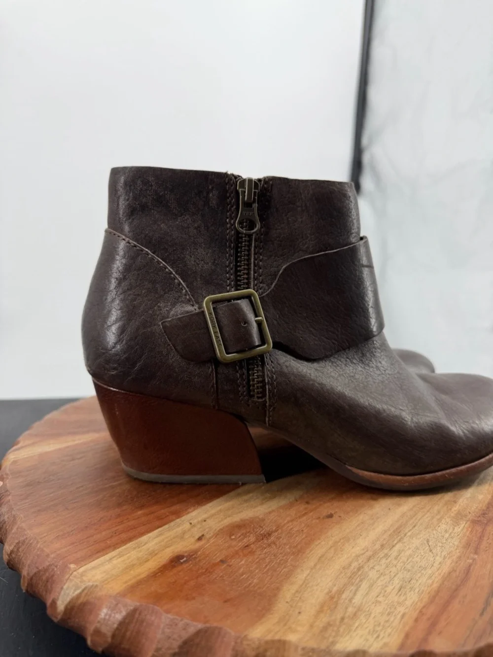 Kork-Ease Isa dark brown leather ankle booties buckle strap detail 10